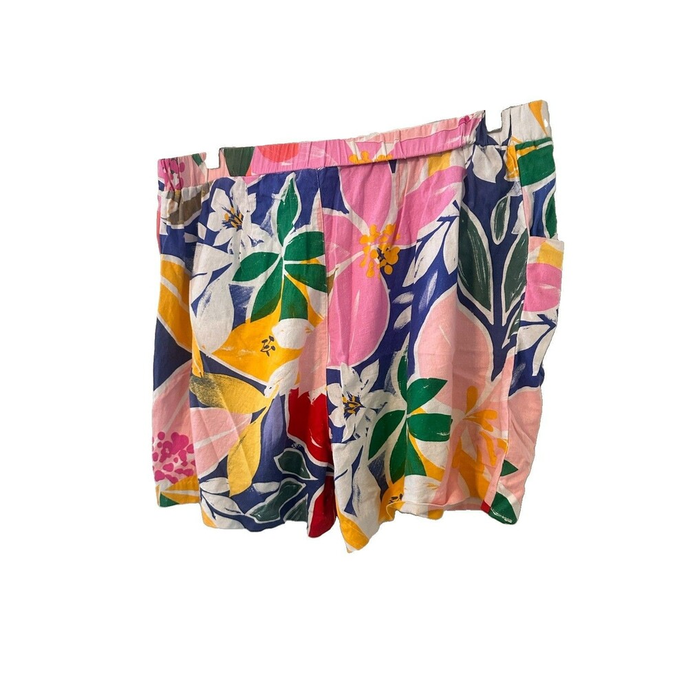 Eloquii Elements Womens Plus Size 18 Tropical Floral Linen Blend Shorts Beachy - Picture 8 of 9